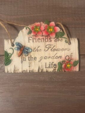 Floral Friends ceramic Plaque - Pink Flowers, Blue Butterfly